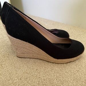 NEW J.Crew Seville Black Canvas Espadrille Wedges Shoes